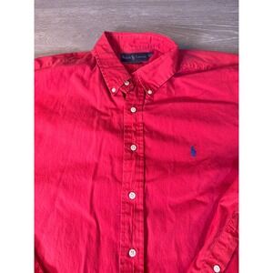 Ralph Lauren Mens XXL Classic Fit Red Button Down Shirt Long Sleeve Blue Pony